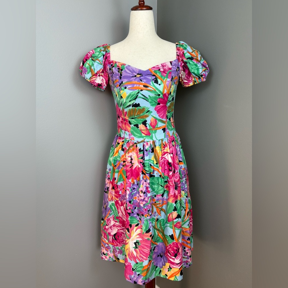 Vintage Jean Leslie Fit & Flair Dress Sm 5-6 Garden Tea Party Dress Made in USA🌺